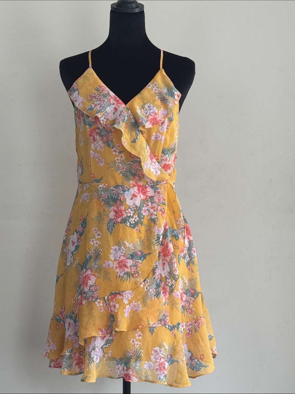 Yellow Floral Ruffle Wrap Sundress